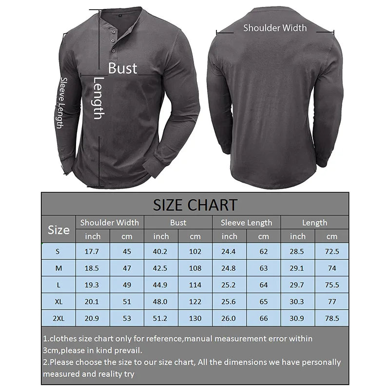 Men's Long Sleeve Henley Shirt Casual Slim Fit Button Neck Pullover Top Soft Solid Color Basic Tee for Daily Wear & Layering