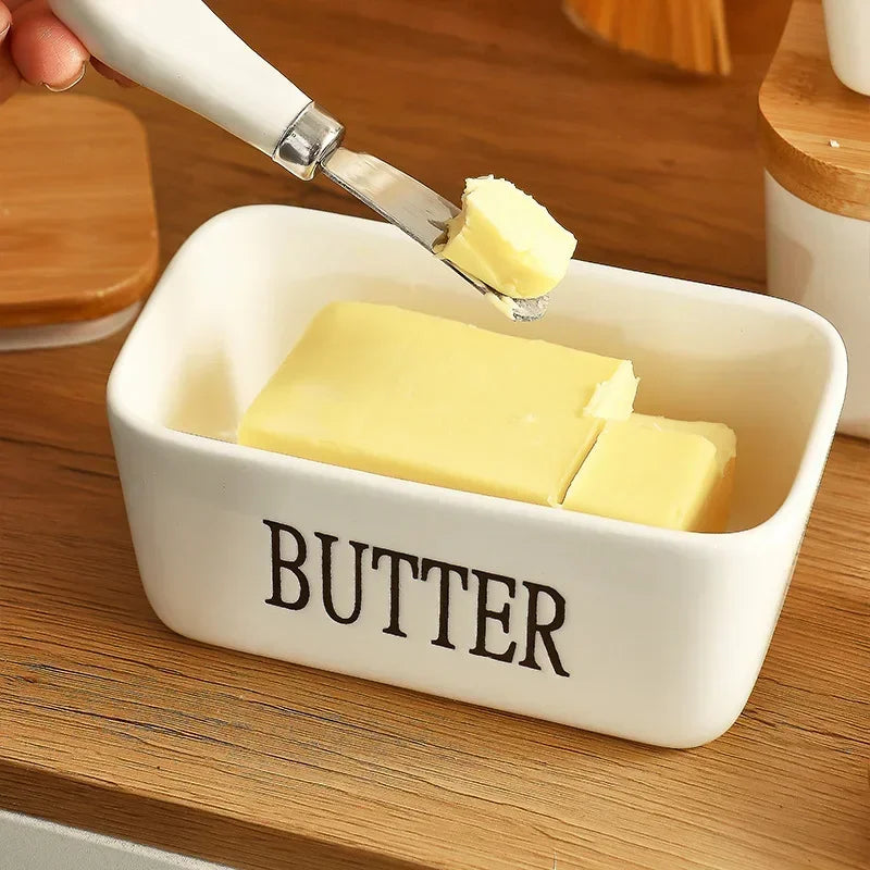 Ceramic Butter Container Box Restaurant Sealed Storage Box Cheese Box