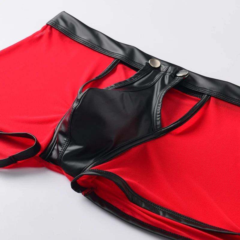 Mesh & Faux-Leather Boxer Briefs