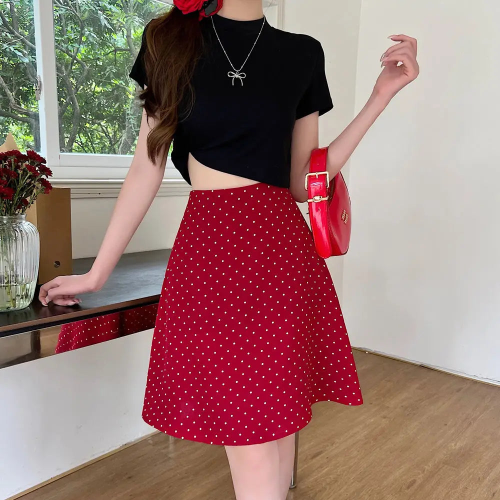 Skirts for Women High Waist Midi Woman Skirt Red Chic & Elegant Summer