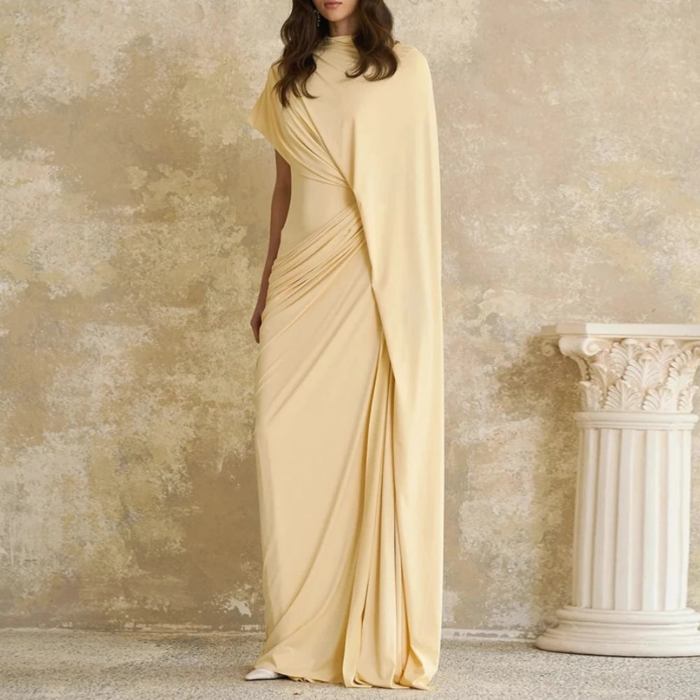 Modern Evening Dress فساتين سهره Customized Round Neck With Cape Pleat