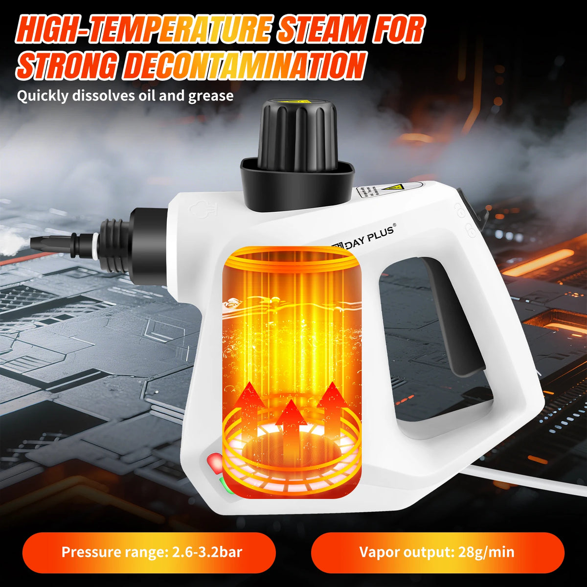 High Pressure Steam Cleaner With 2.5 M Cable,Steam Cannon And 9-Piece