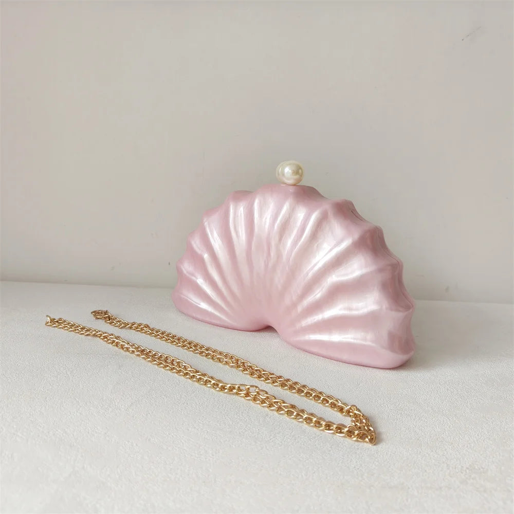 Original Shell Half Room Acrylic Beaded Bag Box Clutches Party Evening Purse Women Shoulder Travel Beach Mini Summer Handbags