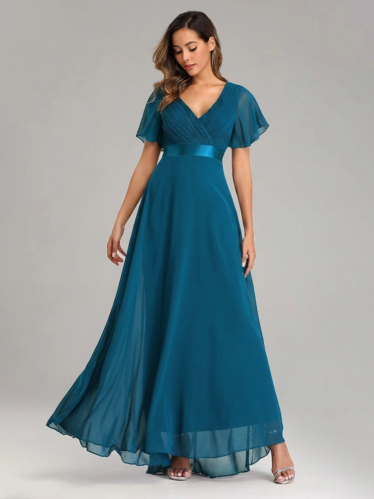 Evening Dresses XUCTHHC V-Neck Ruffles Chiffon Formal Evening Gown Robe