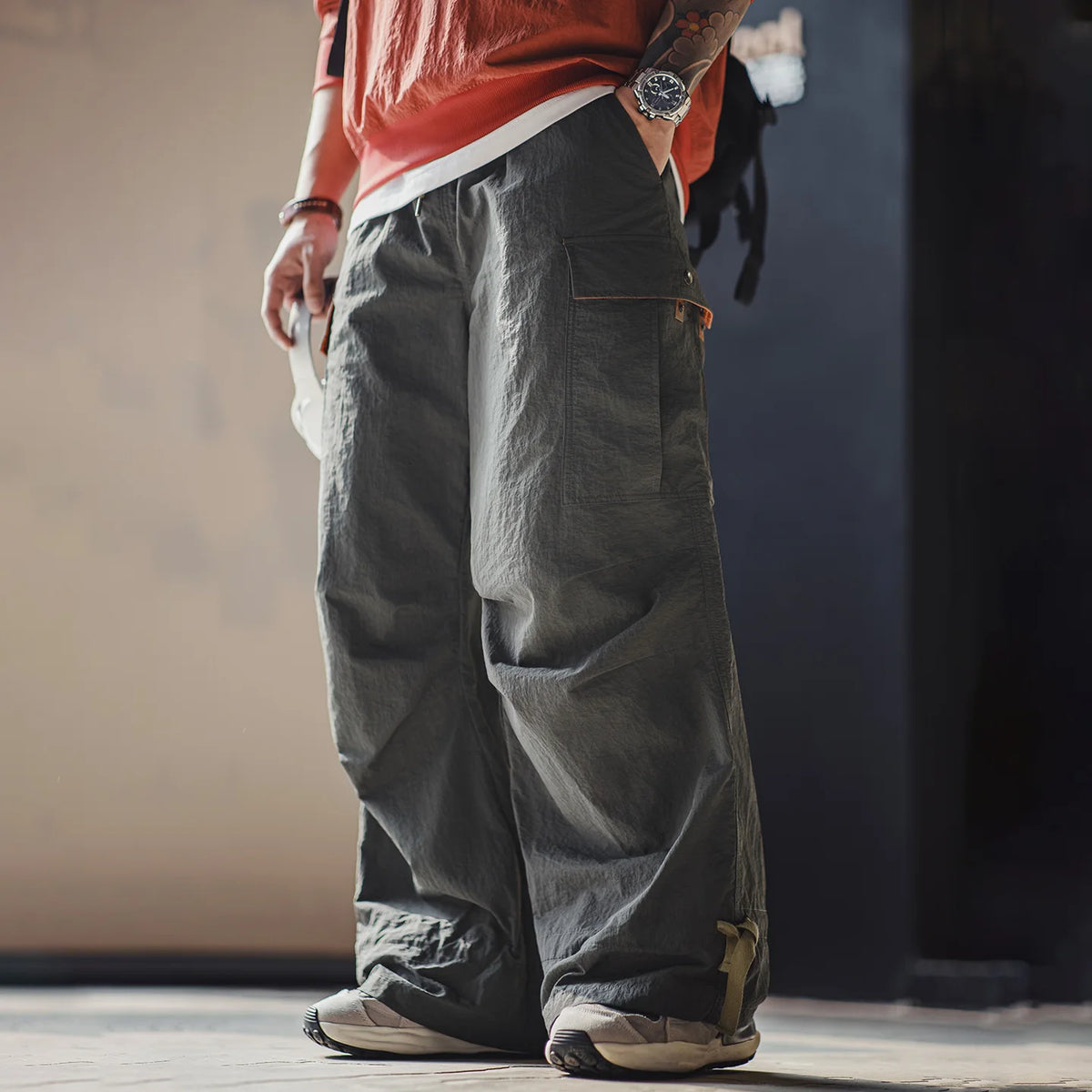Maden Men‘S Retro M65 Parachute Pants Loose Outdoor Wide Leg Cargo