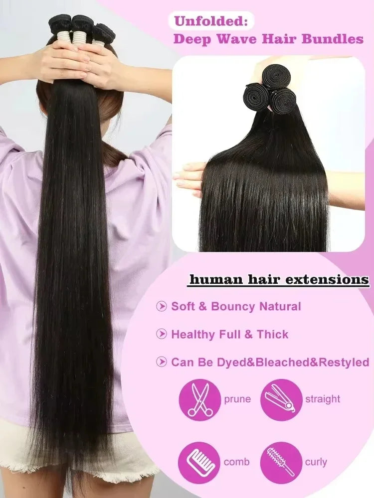 30 32 Inch Bone Straight Bundle Human Hair Unprocessed Raw Remy Hair 3 4