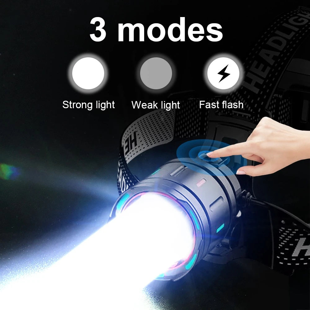 2025 New High Powerful 800W LED Headlight 10000000LM Super Bright Zoom Waterproof Headlamp Outdoor Camping Work Hunting Lantern