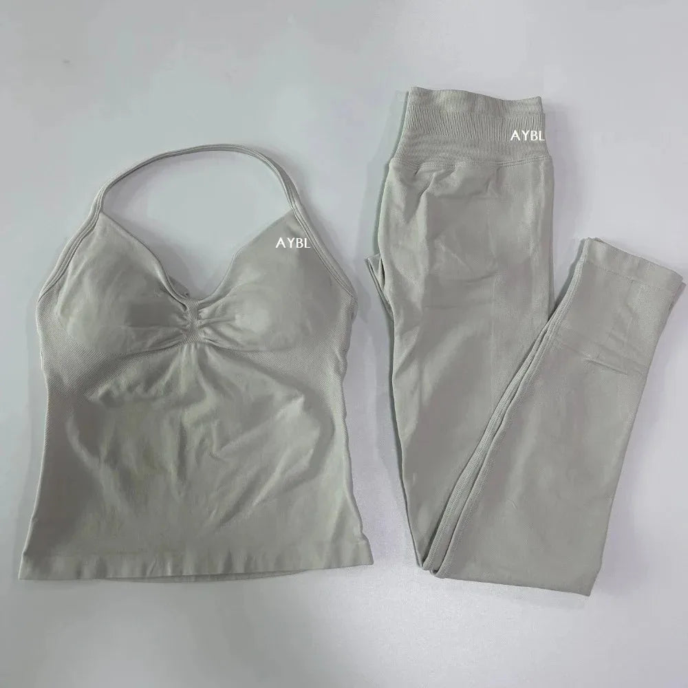 Yoga Set Seamless Gym Set Women Tank Tops High Waist Scrunch Yoga