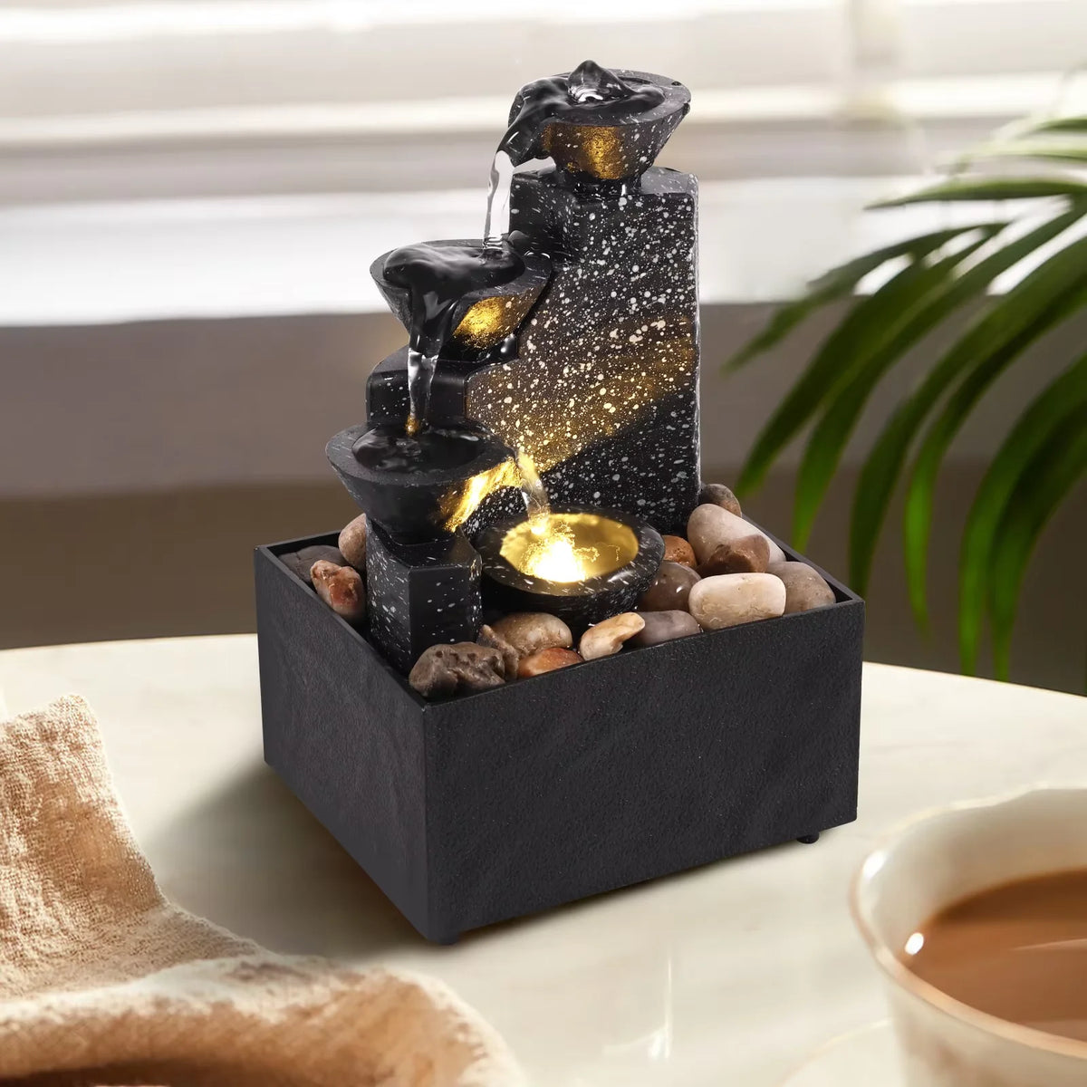 Tabletop Fountain Water Circulating LED Decor Flowing Water Ornaments
