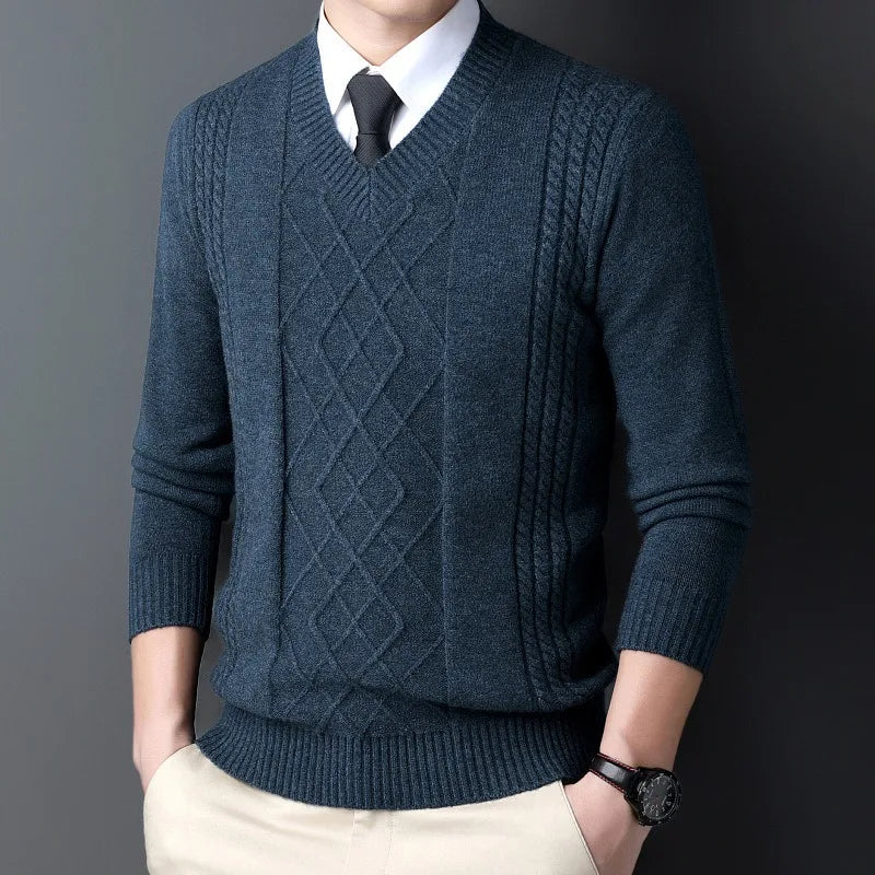 High End Men's Knitwear Sweaters Quality Pullovers Casual Retro Warm Winter V-neck Bottom Wear Sweater for Business Man Clothing