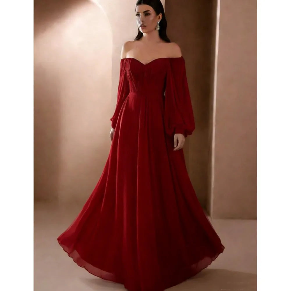 Dresses For Woman Vestidos Solid Color Slim Robe Evening Dress One Line