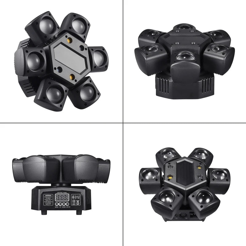 80W RGB LED Beam Moving Head Light Mini Six Arm Stage Rotating Effect Lights Remote Controller  DJ Disco Party Lamp