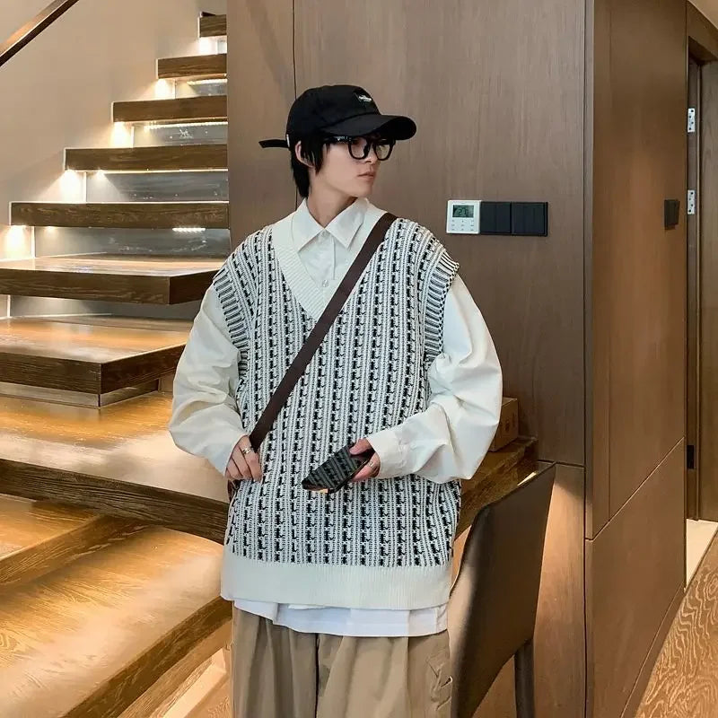 Knitwear Sweaters Male New In Korean Fashion Men's Knitted Vest Y2k Streetwear Style Clothing Deals 2025 Designer Top Waistcoat