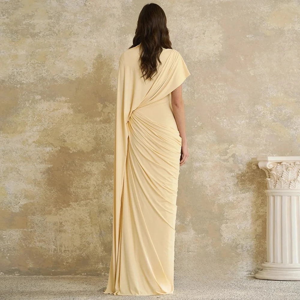 Modern Evening Dress فساتين سهره Customized Round Neck With Cape Pleat