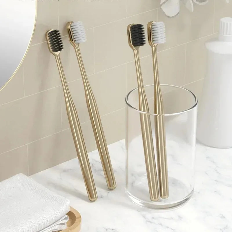 1-4pcs Toothbrush Gold Silver Tooth Brush Adult Dental Brushes Middle