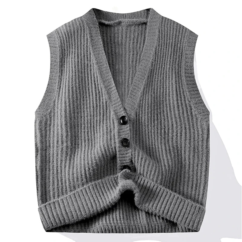 Chic Casual Sleeveless Vest Waistcoat Knitwear V Neck Fashion Loose Shirt Coat New Men Clothes Tops Knit Sweater Jacket Cardigan