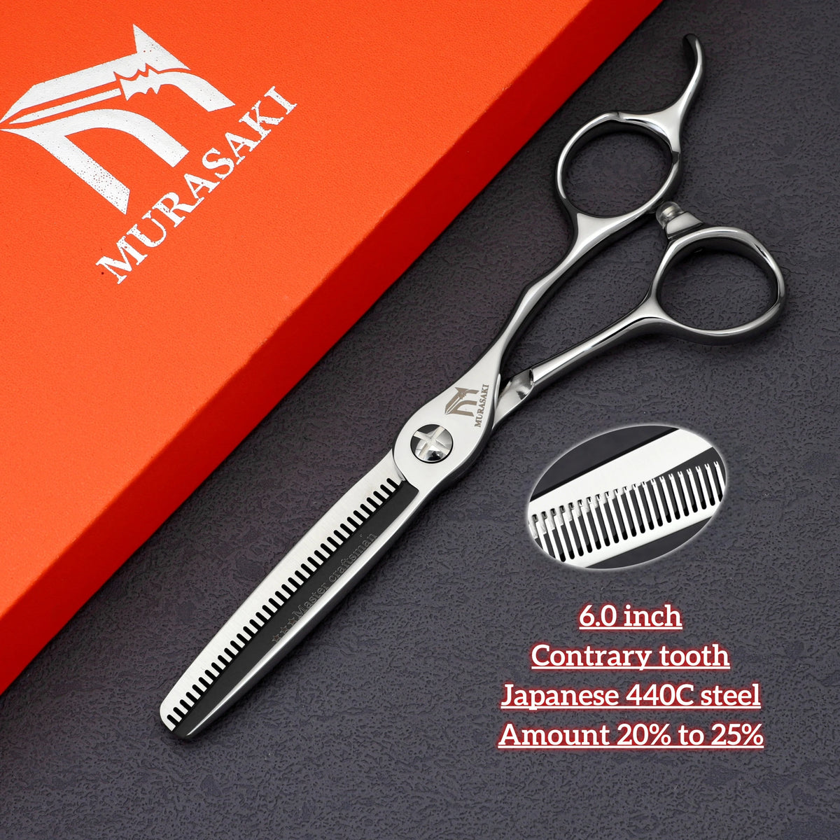 MURASAKI Professional Barber Scissors，6.0 Inch Japanese 440C Steel Hairdressing Scissors，Salon High-Quality Hair Cutting Tools
