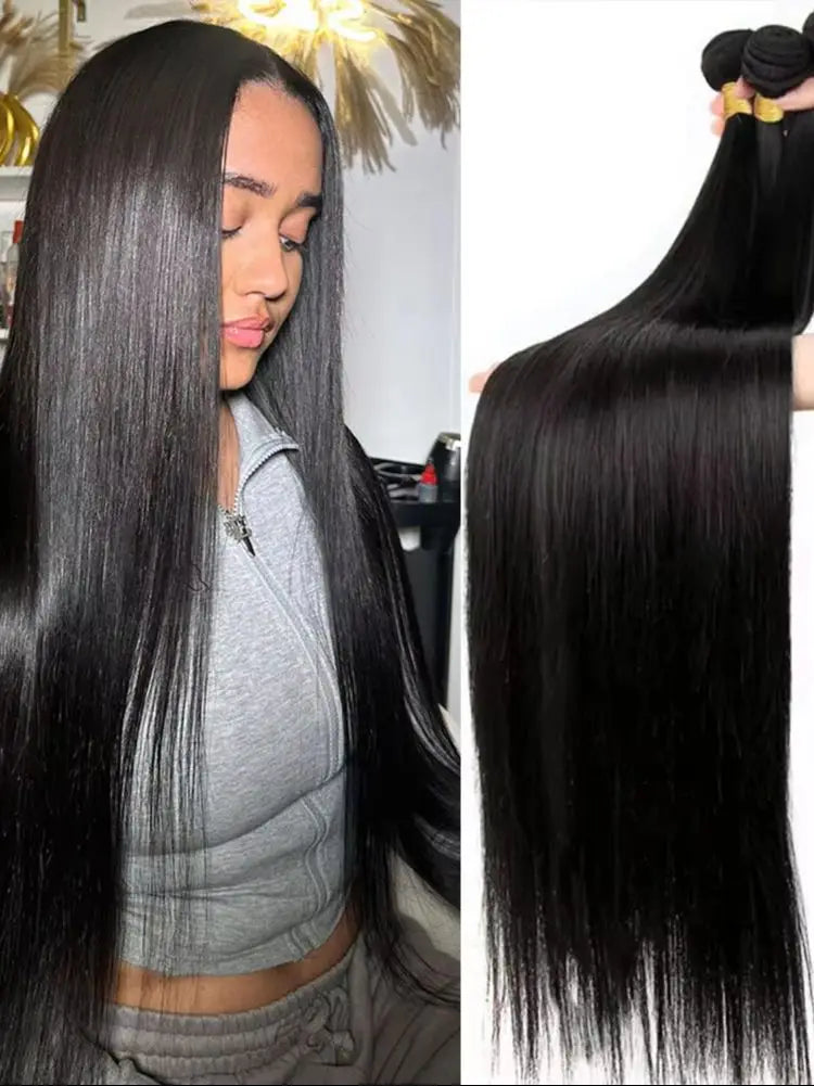 30 32 Inch Bone Straight Bundle Human Hair Unprocessed Raw Remy Hair 3 4