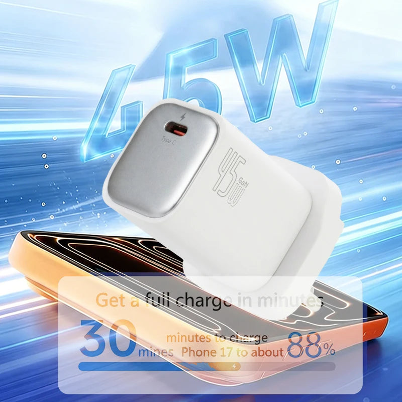 45W UK Plug GaN Charger Adapter UkPlug Type-C PD Adapter