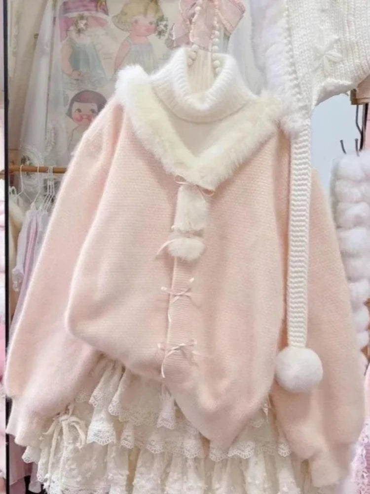 Sweet Daily Streetwear Japanese Women Slim Fit Off Shoulder Knit Jumper