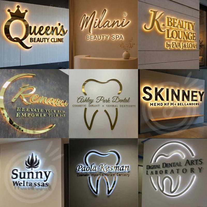 Custom 3D Backlit Business Sign Metal Sign For Beauty Salon Clinic Led Letters Halo Lit Business Logo Light up Company Sign