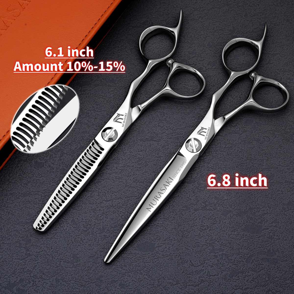 MURASAKI Top-level CNC Barber Scissors Set, Japanese VG10 Steel Barbershop Accessories, 5.7-6.3-6.8 Inches Hair Cutting Shears