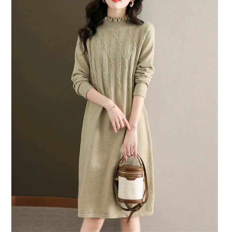 Knitwear Female Clothing Versatile Pullovers Tops Ruffled Edge Elegant Women's Sweater Dress Fall Winter Knit Wool Woman Clothes