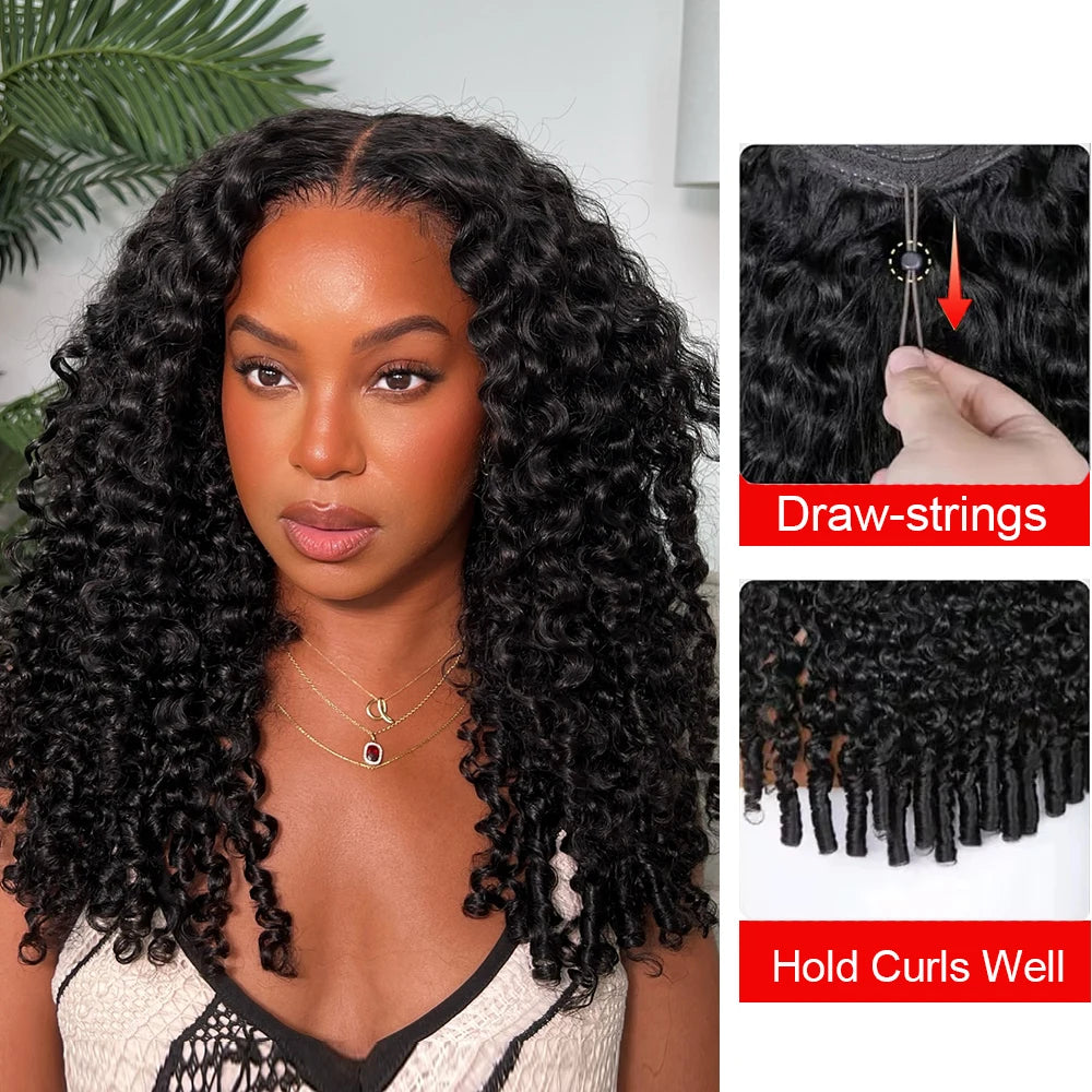 Glueless Human Hair Wigs Burmese Curly Headband Wig Upgrade 3 IN 1 Half