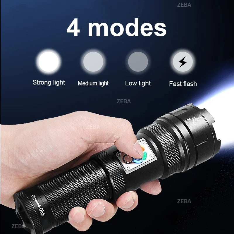 2026 Powerful LED Flashlight Rechargeable Flashlights Built-in 2*18650 Tactical Torch Long Range 4500M Camping Fishing Lantern