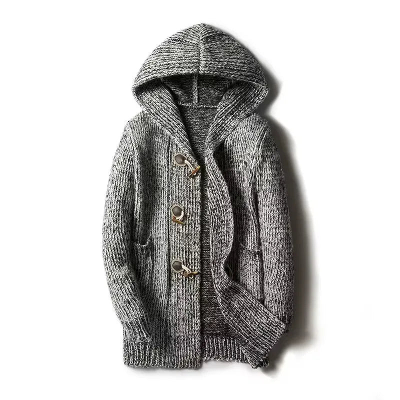 Winter New Fashion 2025 Men's Casual Trendy Long Sleeve Thicken Hooded Knitted Long Coats Male Sweater Cardigan Clothes Tops