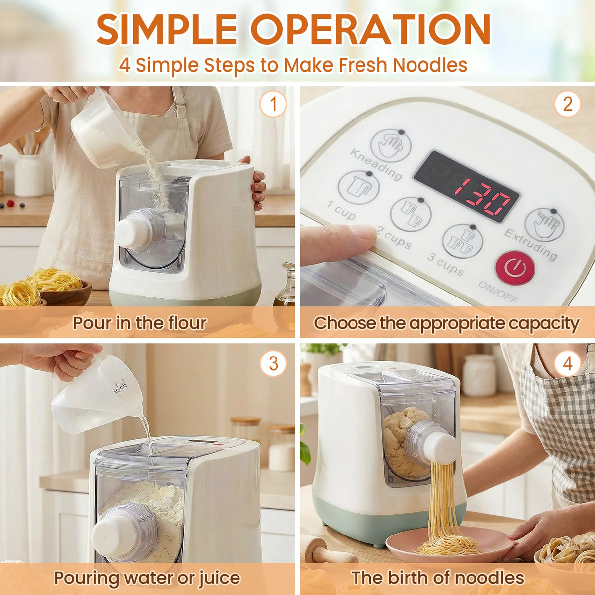 Fully Automatic Electric Pasta Maker Household Multifunctional Noodle Machine, 13 Dough Molds & Dumpling Tool, Electric Pasta Extruder for Spaghetti Fettuccine Fresh Pasta
