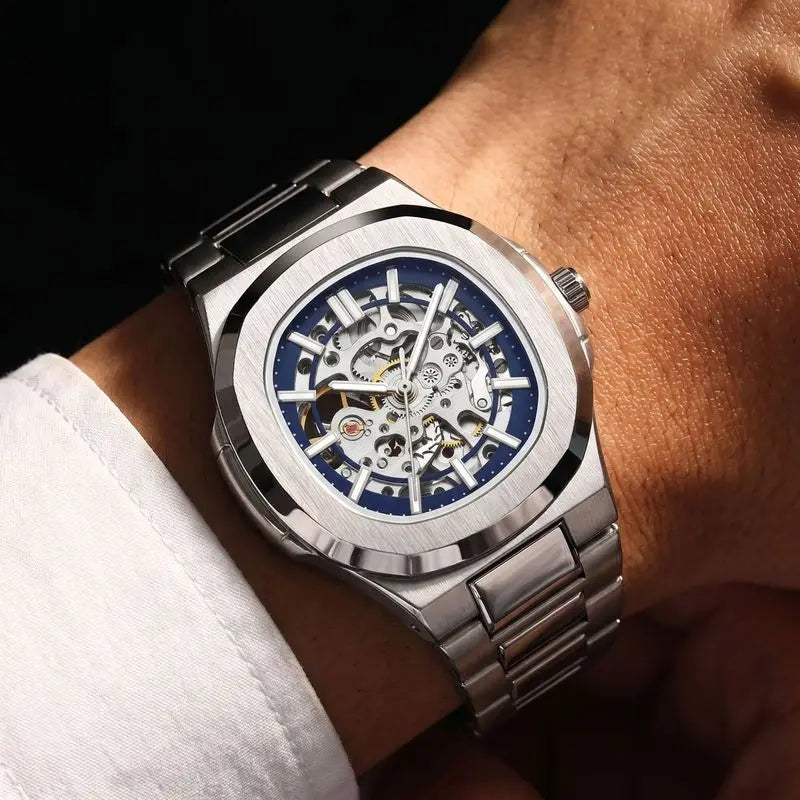 Men Watch Fully Automatic Mechanical Male Watches Double Sided Hollowed Out Luminous Waterproof Alloy Steel Wristwatch Boy Gifts