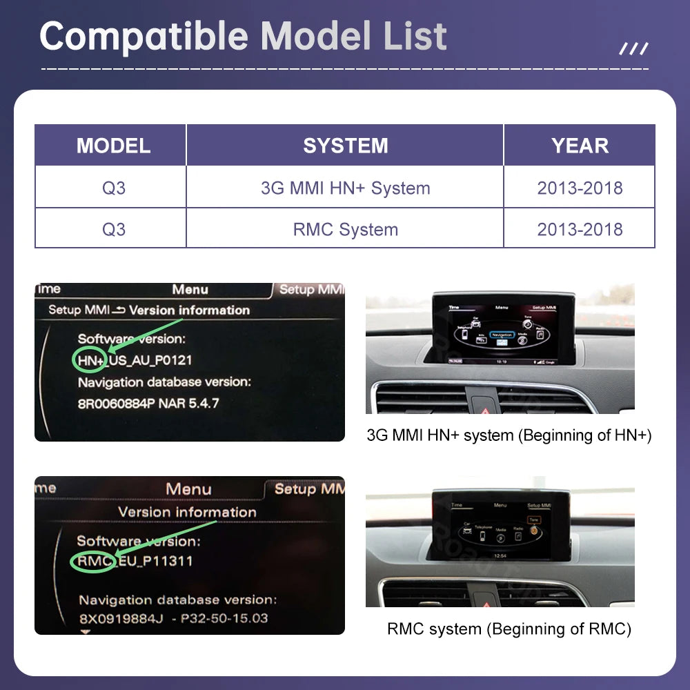 Road Top 12.3" Linux Screen Multimedia For Audi Q3 2013-2018 Wireless