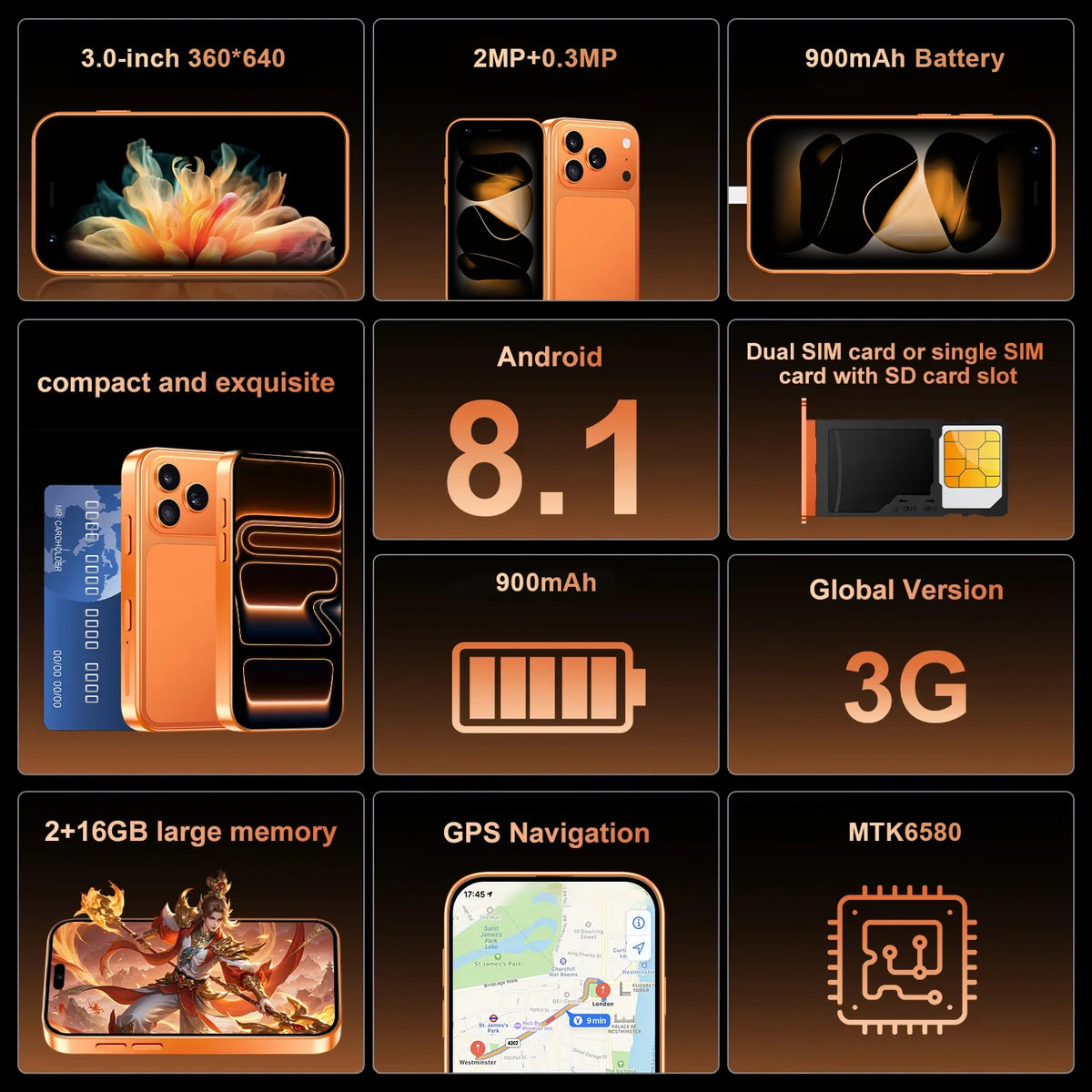 Mini Smartphone With 3.0-Inch Display, 3G WCDMA, Dual SIM Cards, GPS,