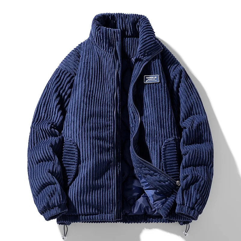 New Winter Fashion Casual Parkas for Men Stand Collar Solid Color Outerwear Corduroy Thicken Warm Jacket Cotton-padded Jacket