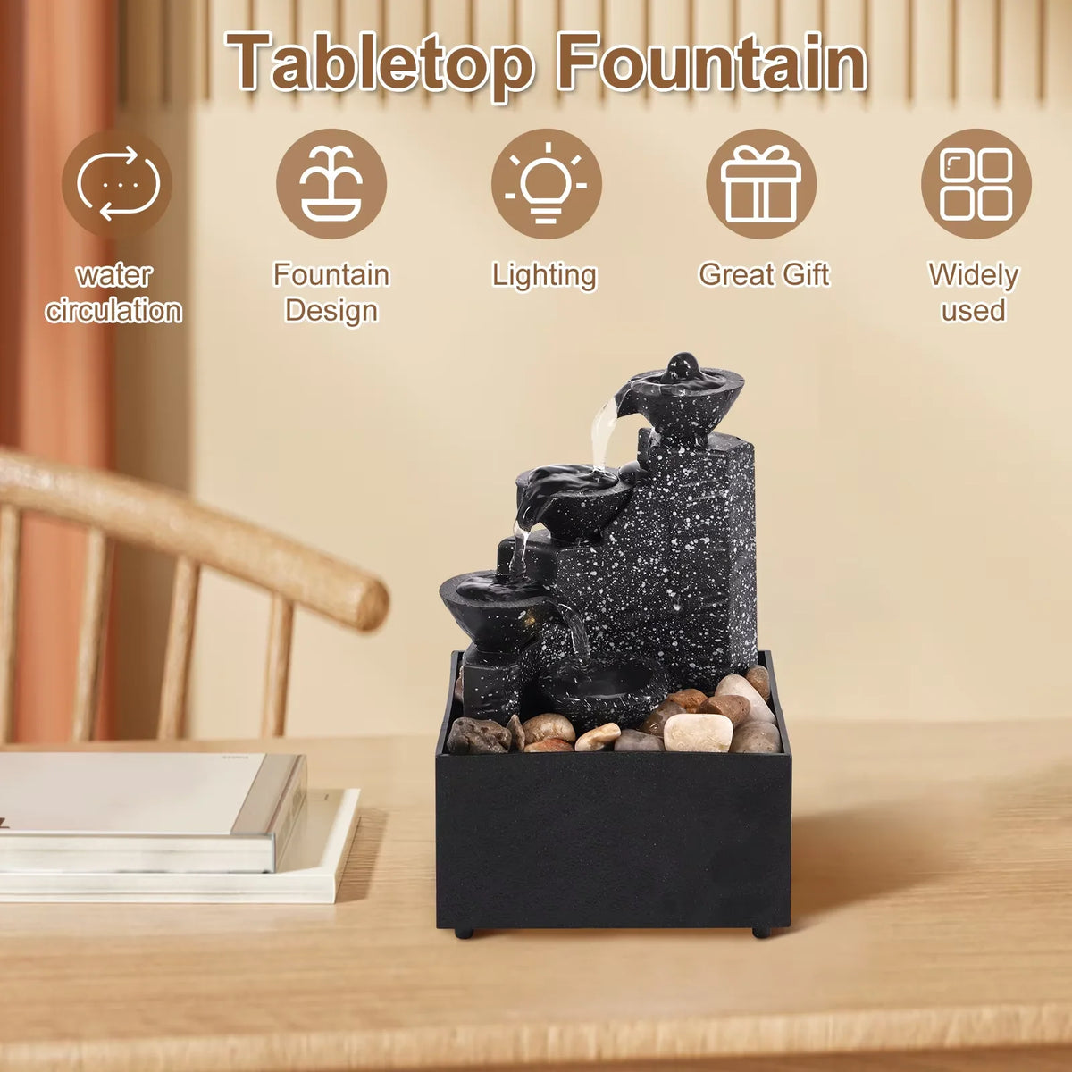 Tabletop Fountain Water Circulating LED Decor Flowing Water Ornaments