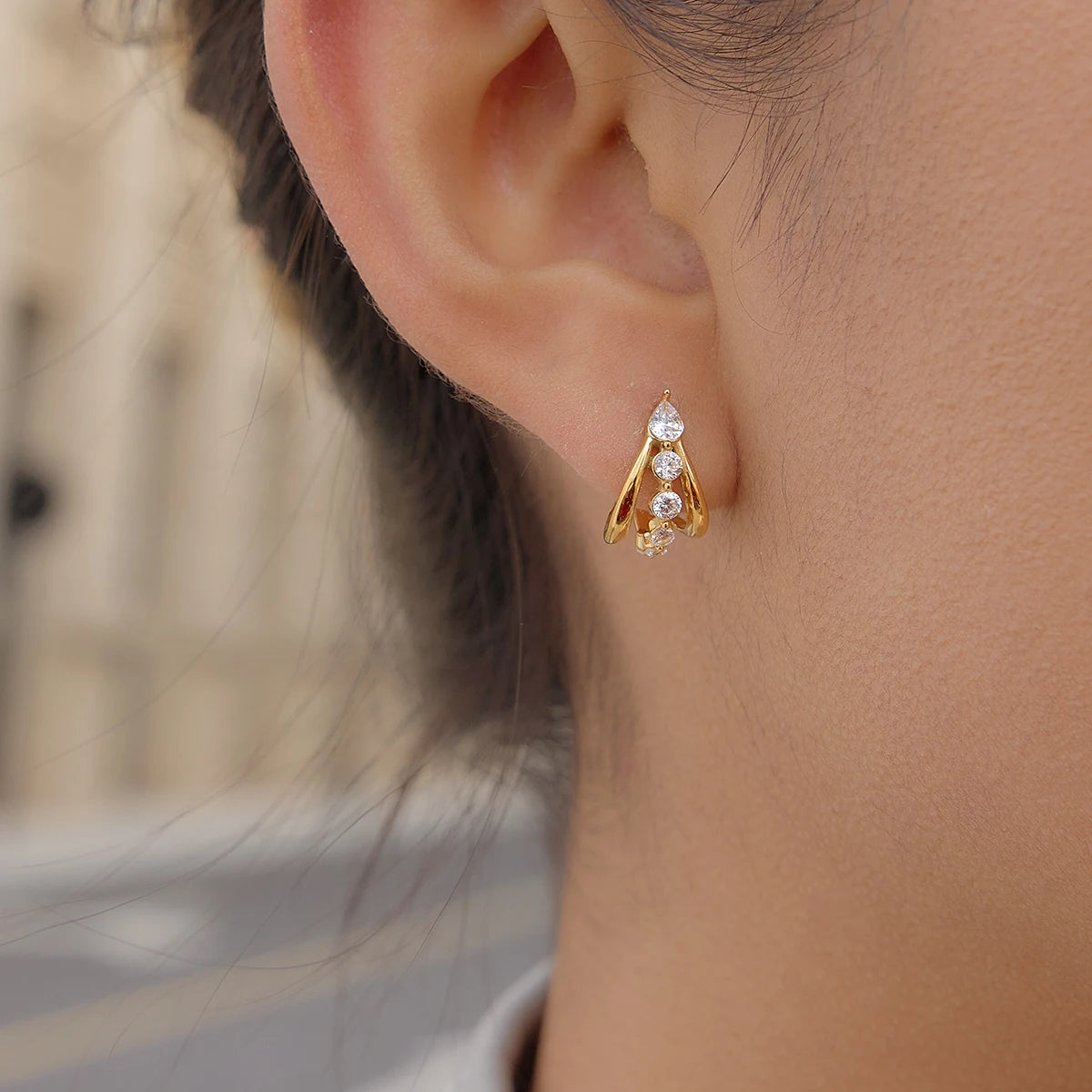 Youthway Delicate Zircon C Shape Stud Earrings For Women Minimalist 18K