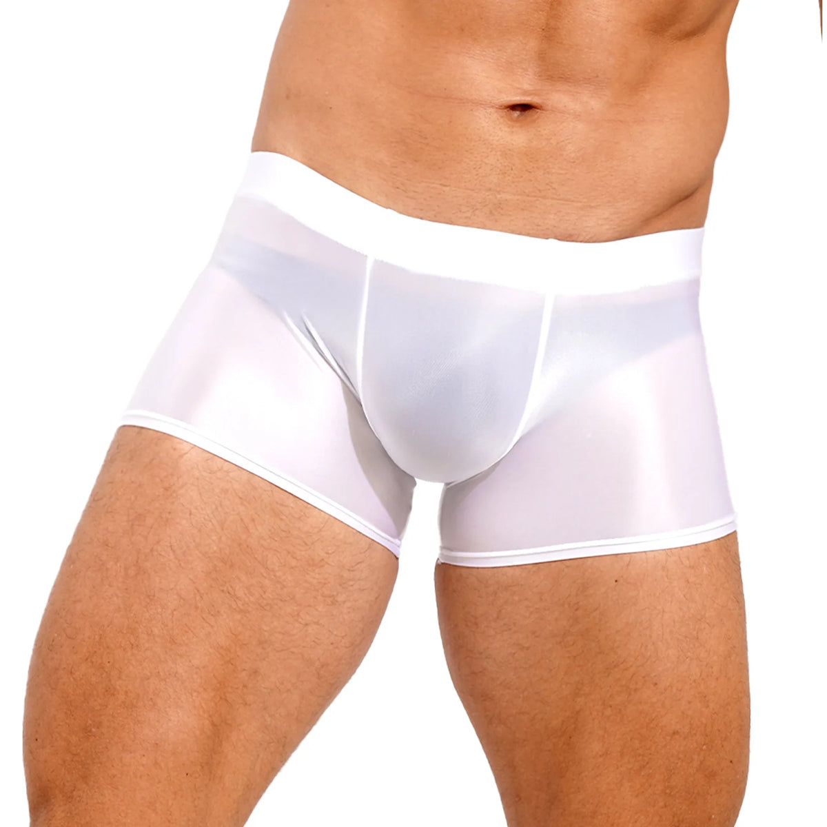 Boxer Briefs for Mens Male Swimming Shorts Trunk Swimwear Swimsuit Glossy Underwear Solid Color Boxer Bottom Low Rise Underpants