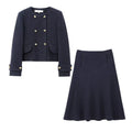 HH Woman Winter Fashion Blended Fabrics Round Neck Double Breasted Long Sleeves Coat+ Cape Skirt Female Casual Two Piece Set