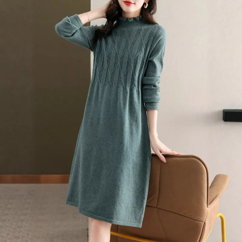 Knitwear Female Clothing Versatile Pullovers Tops Ruffled Edge Elegant Women's Sweater Dress Fall Winter Knit Wool Woman Clothes