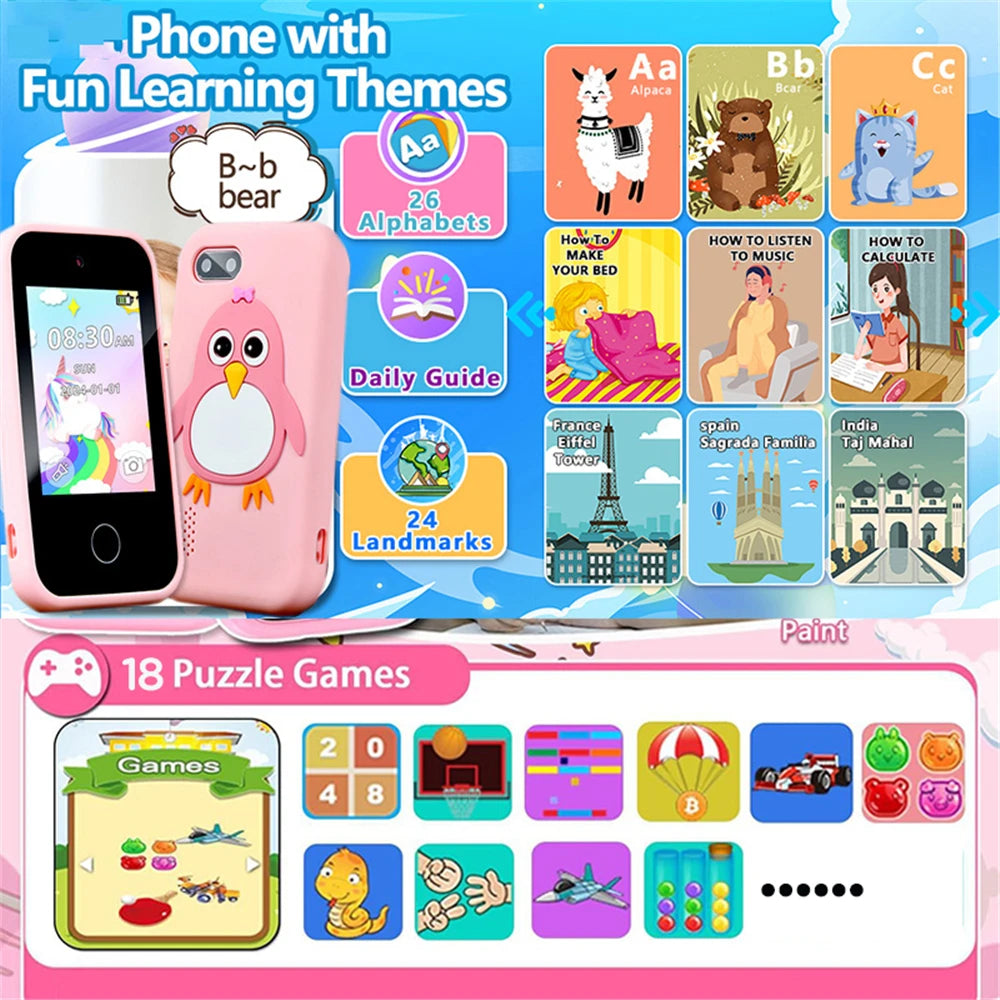 Kids Smart Toy Phone 44 Puzzle Games MP3 Player Camera Touchscreen