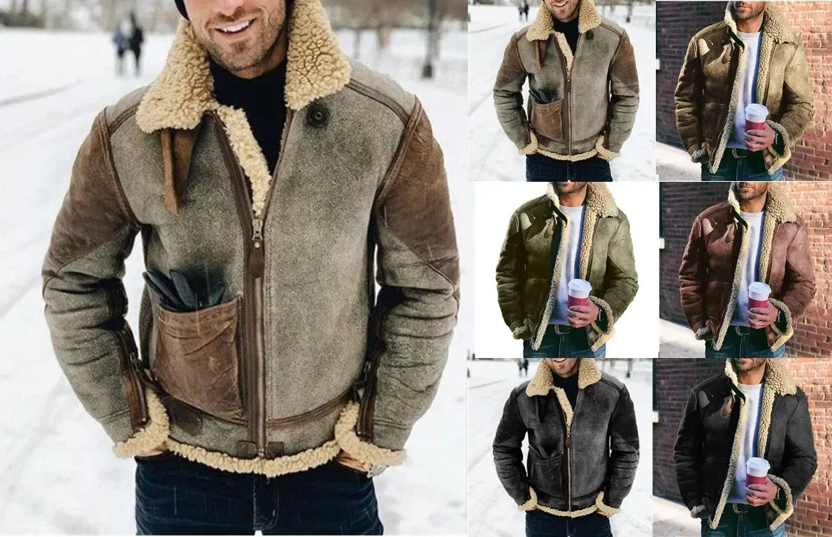 Winter Jacket for Mens 2026 Warm Jackets Motorcycle Stand Collar Zipper Pockets Male Winter New Coats Biker Faux Leather Fashion