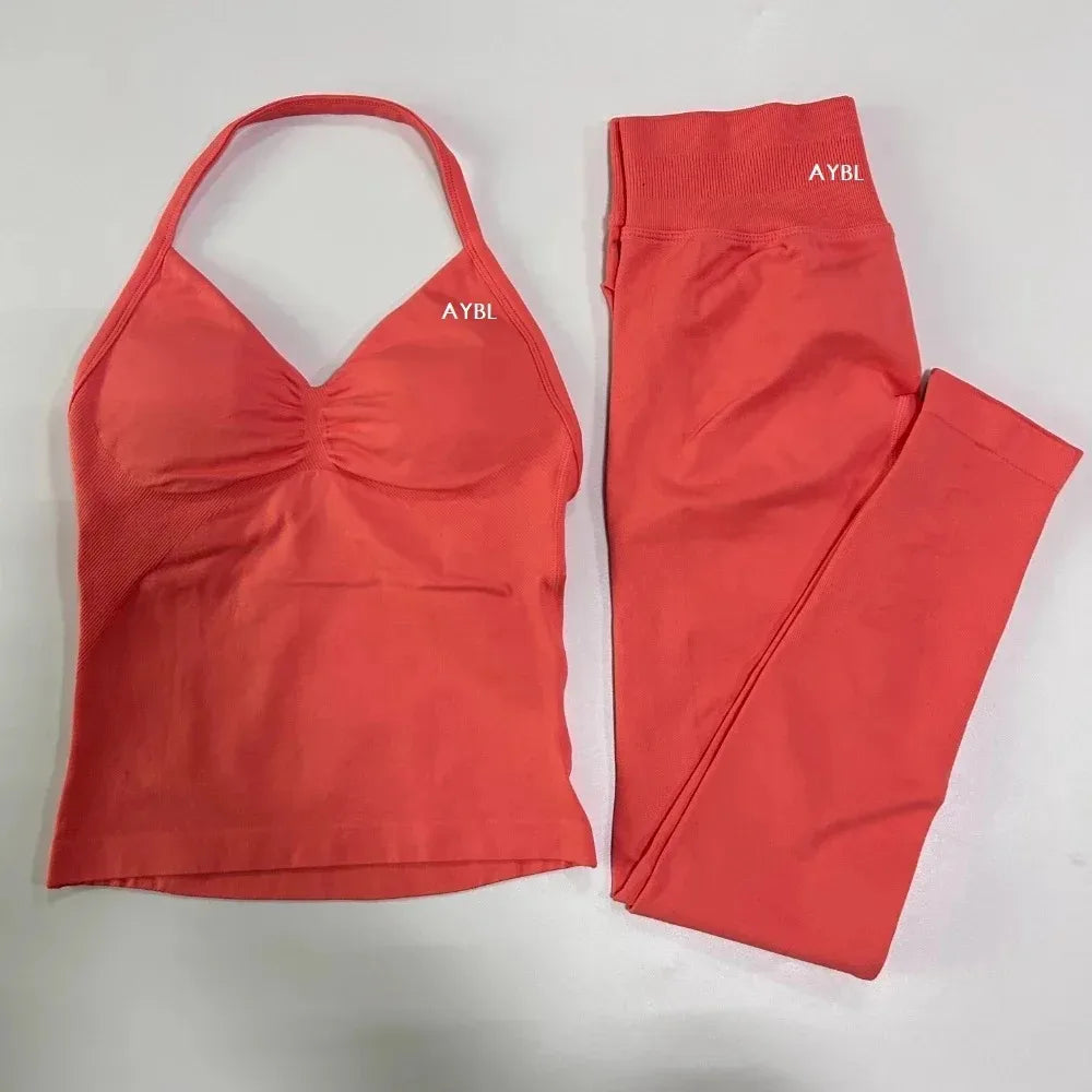 Yoga Set Seamless Gym Set Women Tank Tops High Waist Scrunch Yoga