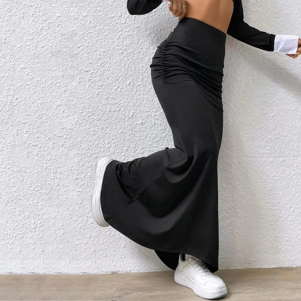 Women Maxi Skirt Solid Color High Waist Knitted Women's Fishtail Skirt Long Skirt Spring Autumn Elegant Shirring Design Skirts