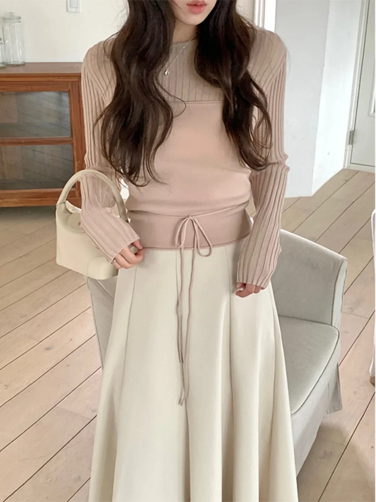 Knit Women 2024 New Autumn and Winter Elegant Advanced Design Chic Korean Sle Top Fashion Two-piece Set