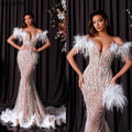 Off The Shoulder Evening Dresses Feathers Sequined Lace Prom Dress
