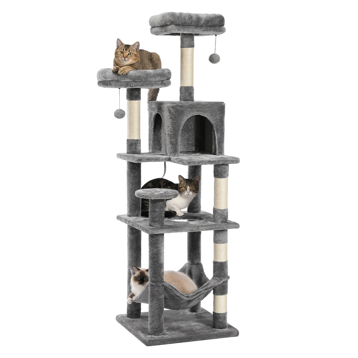 Multi-Level Cat Tree With Scratching Posts, Cozy Hammock, Plush Cat