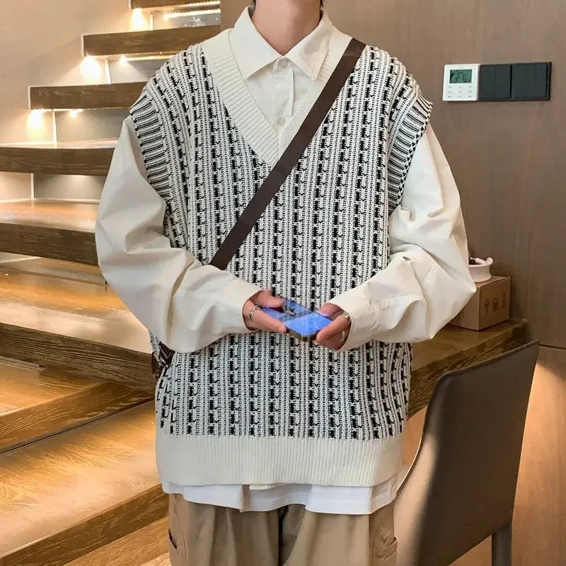 Knitwear Sweaters Male New In Korean Fashion Men's Knitted Vest Y2k Streetwear Style Clothing Deals 2025 Designer Top Waistcoat