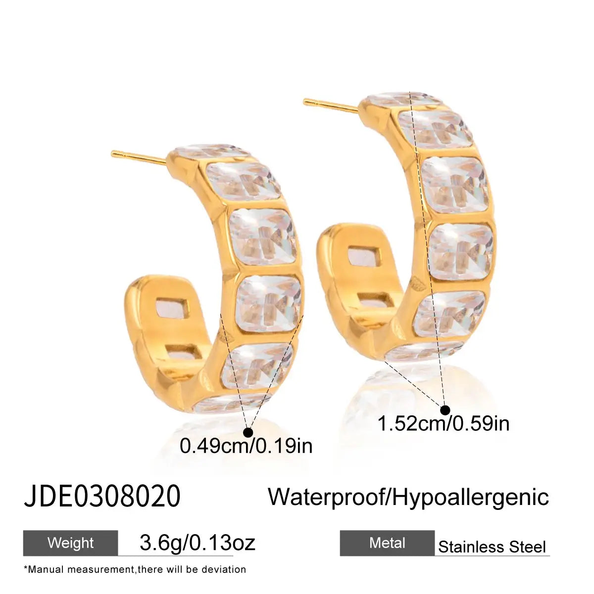 Youthway Delicate Zircon C Shape Stud Earrings For Women Minimalist 18K
