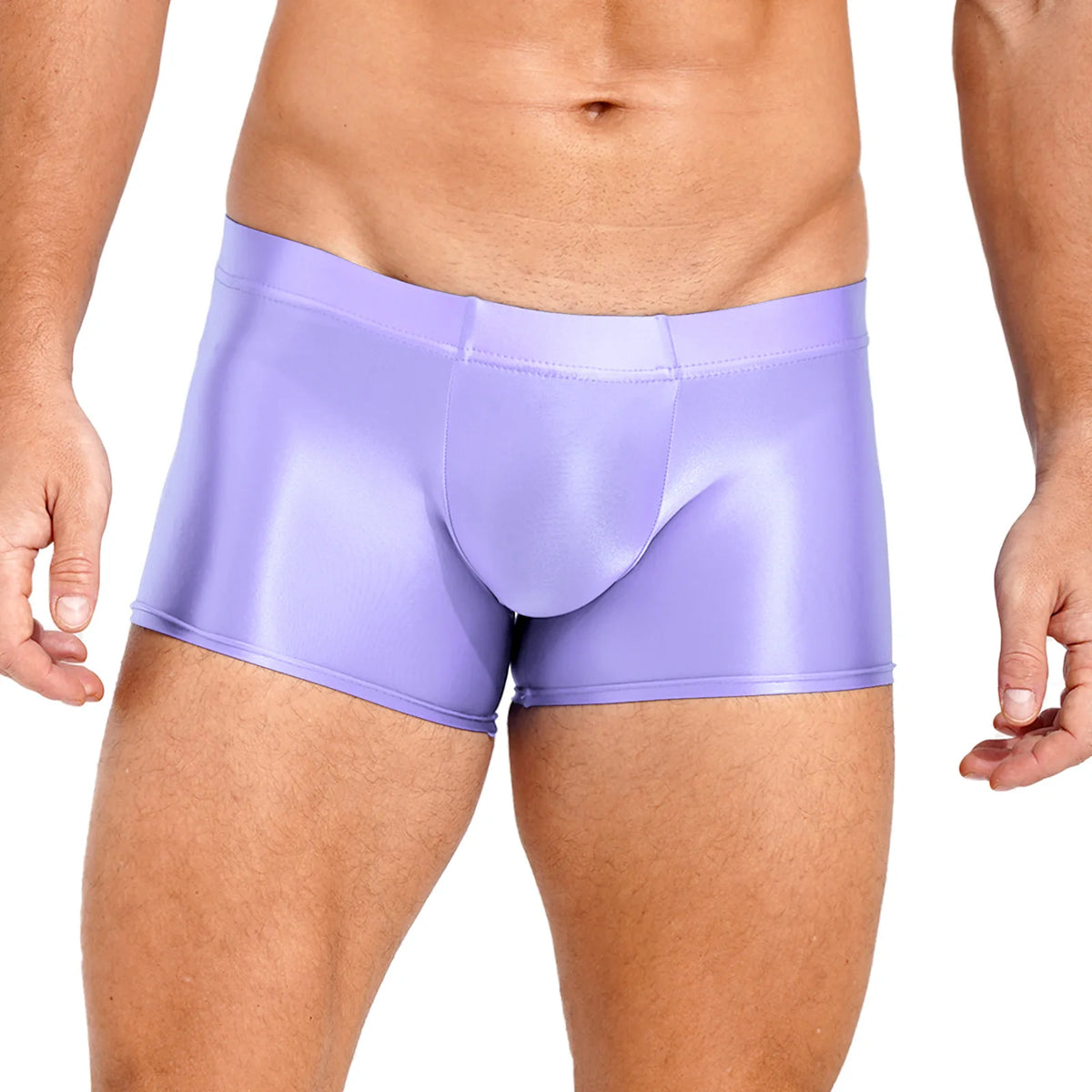 Boxer Briefs for Mens Male Swimming Shorts Trunk Swimwear Swimsuit Glossy Underwear Solid Color Boxer Bottom Low Rise Underpants